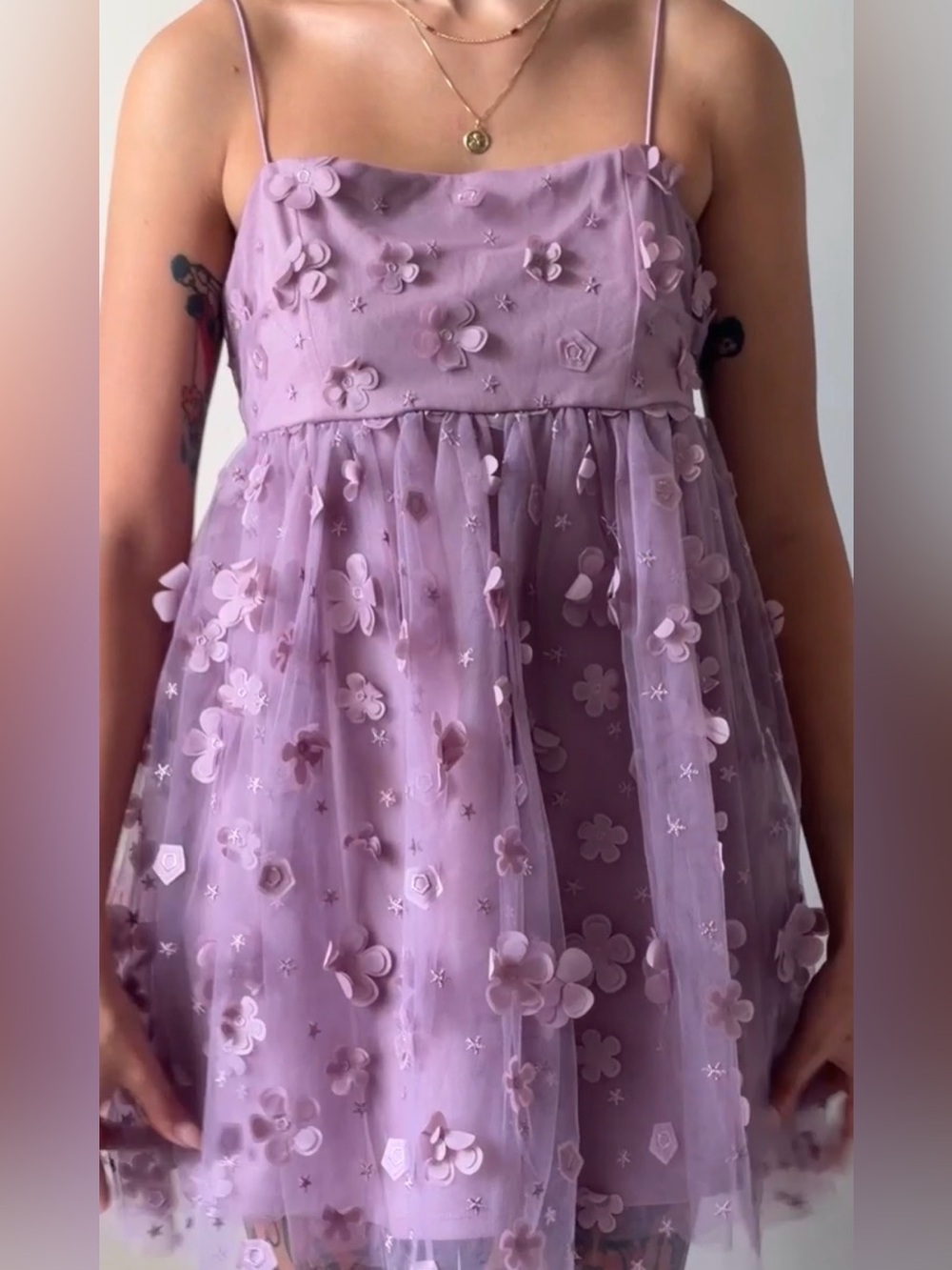 Trixxi Dusty Mauve Floral Appliqué Tulle Dress